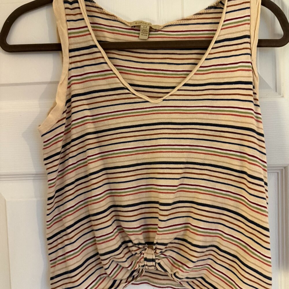 Bordeaux Striped Knot Front Tank Top | Size Small
